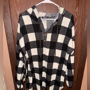 HEIMISH Black and White Plaid Hoodie